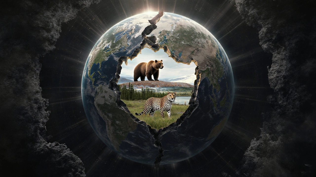 Изображение Земли: один заповедник светится как остров жизни среди разрушенных земель.