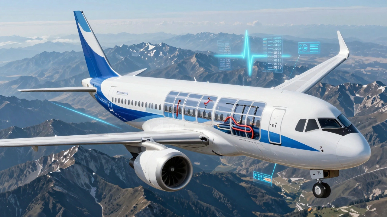 Суперджет с прозрачными панелями, показывающими внутренние системы безопасности.