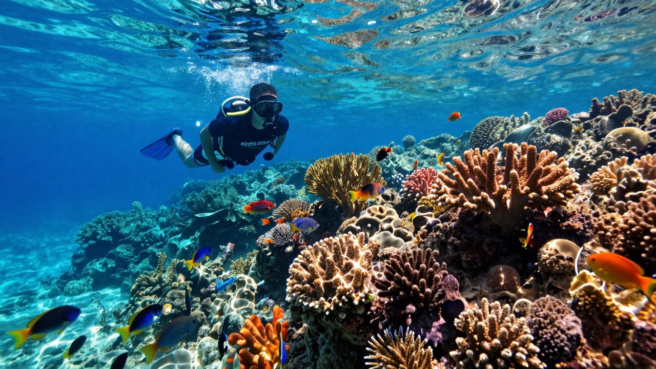Подводный мир с коралловым рифом и рыбами для снорклинга.