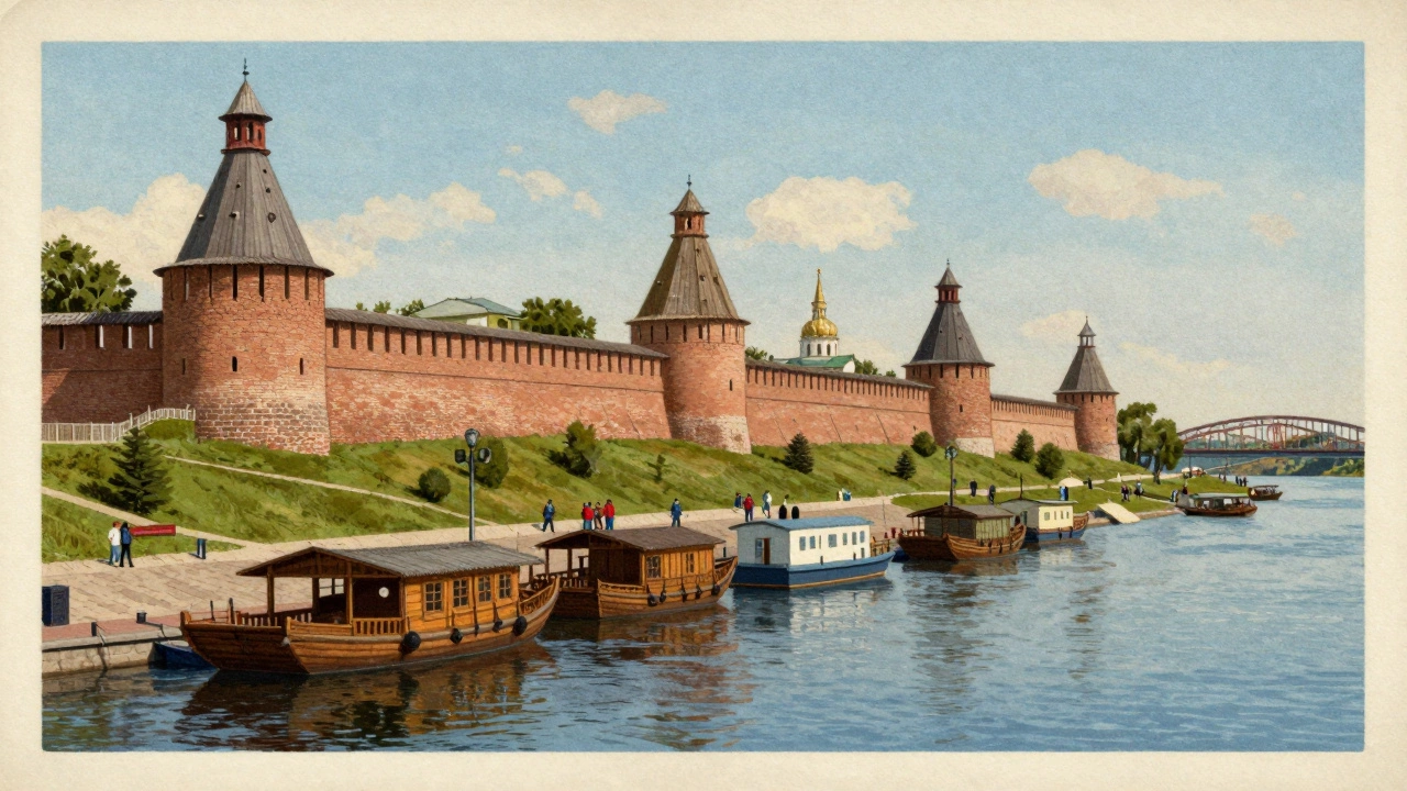 Иллюстрация Кремля Нижнего Новгорода и речного порта