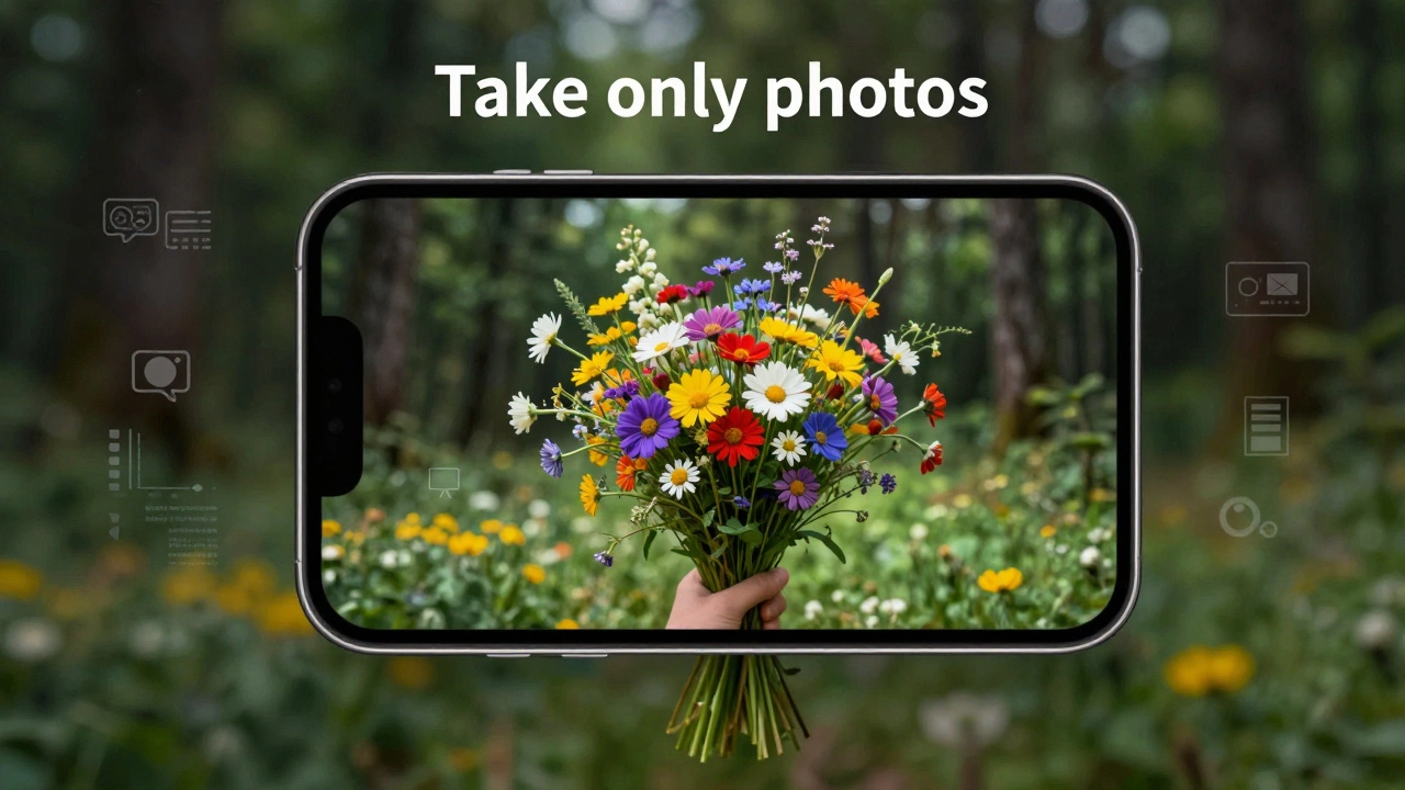 Смартфон фотографирует цветы вместо того, чтобы рвать их