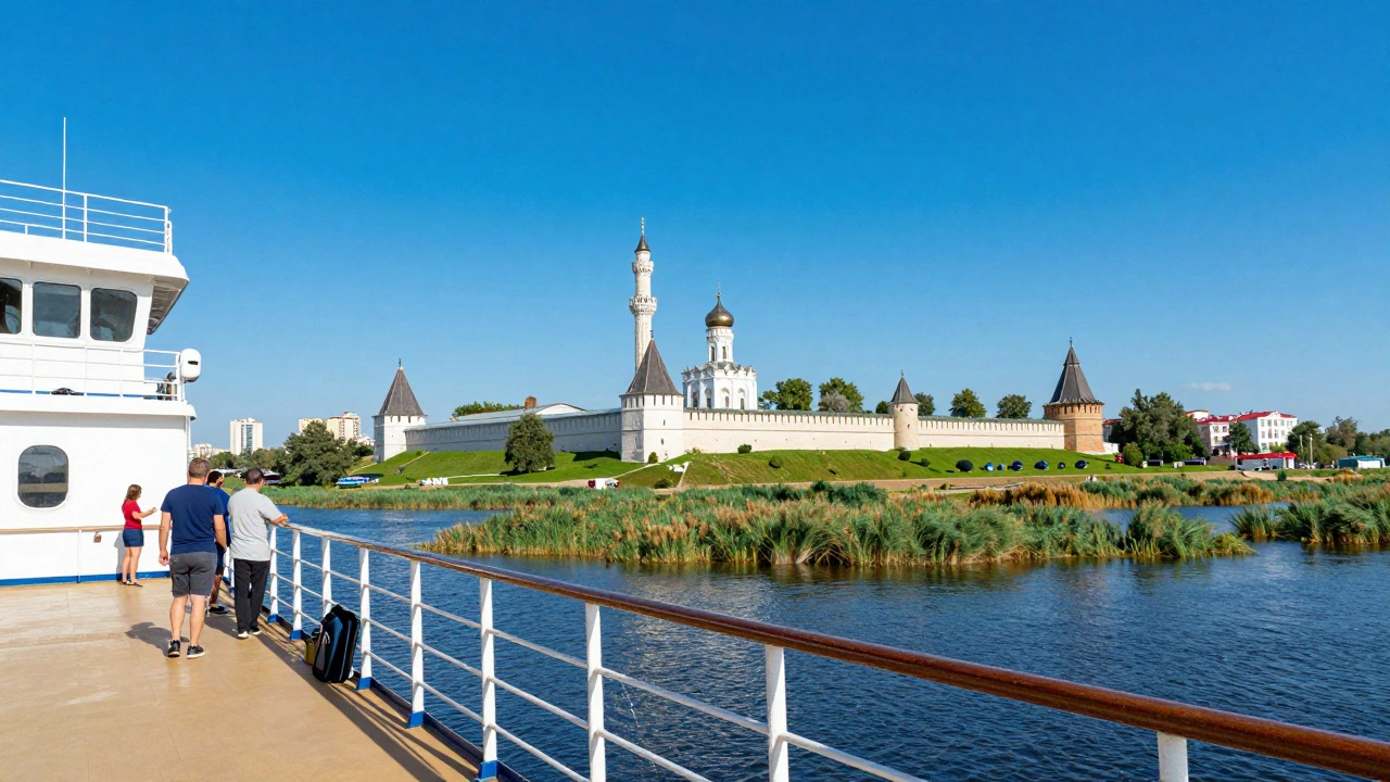 Вид на Астраханский кремль с палубы круизного судна