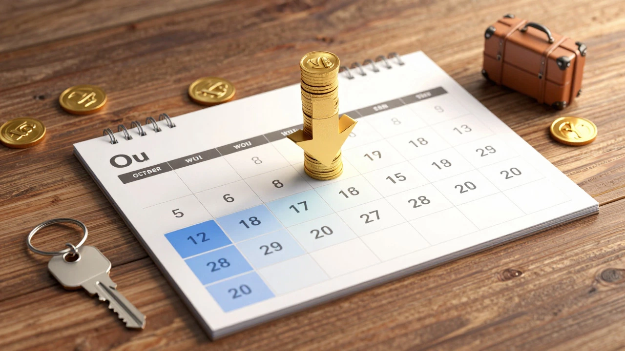 Conceptual art showing a calendar with highlighted discount months and travel items